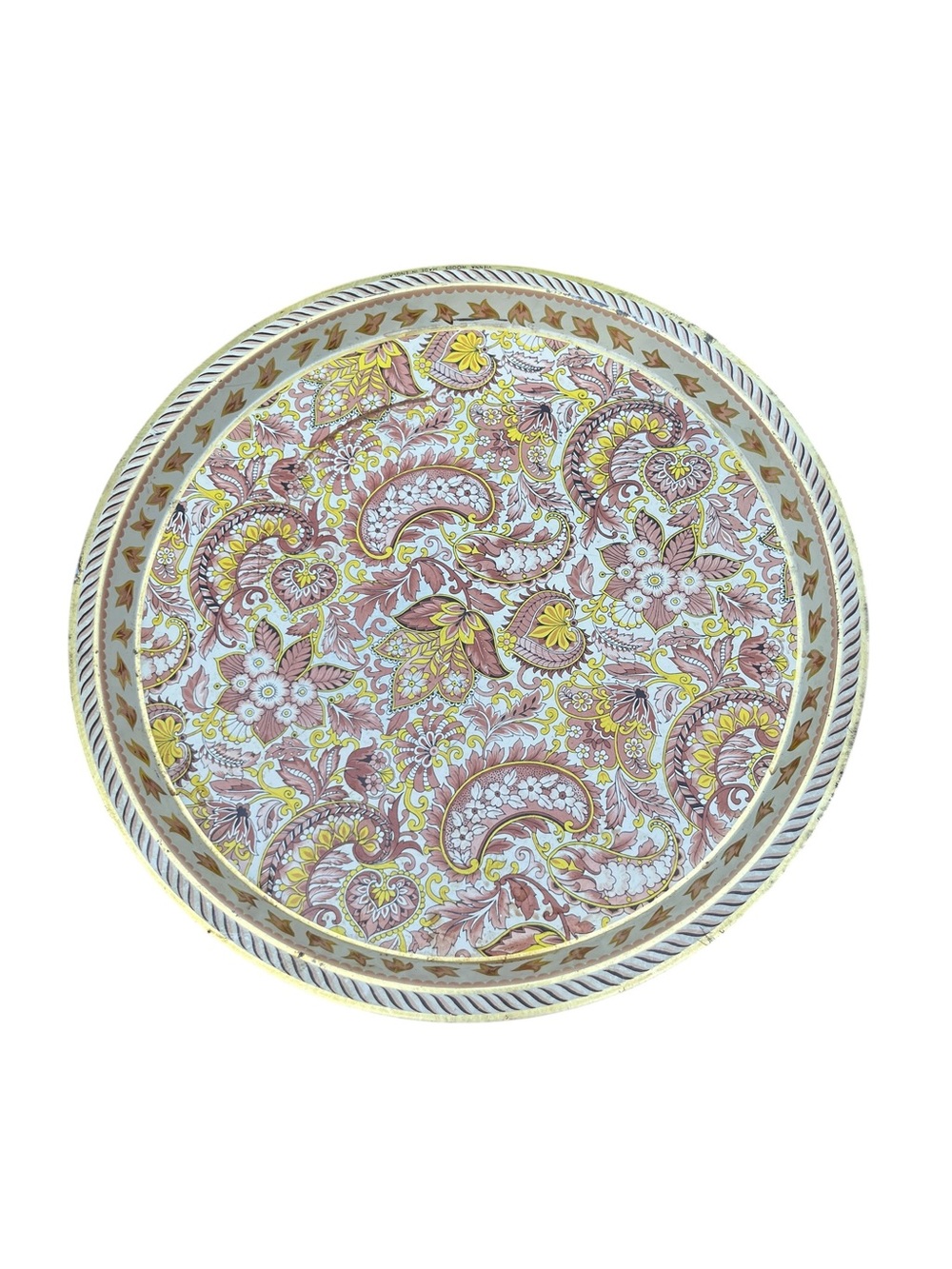 Vintage 12” ROUND lithographed tin PAISLEY TRAY Vienna Woods Design ENGLAND
